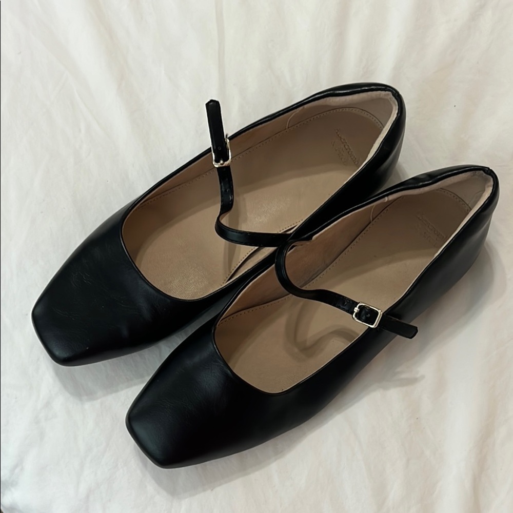 Black Faux Leather Mary Jane Flats